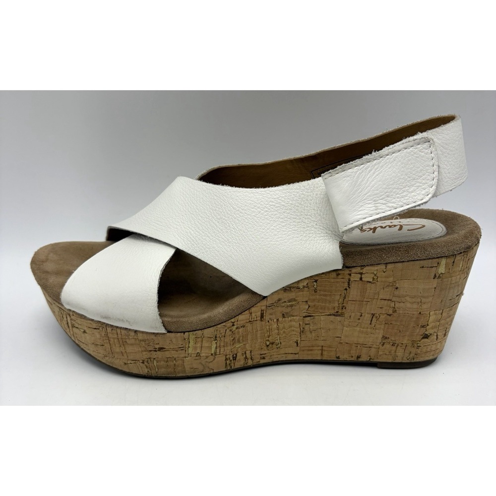 Clarks Artisan Wedge Sandals Crossover Strap Womens 6 M White Leather Casual